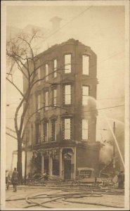 Fire Fighting Burned Building Manchester NH c1910 Real Photo Postcard