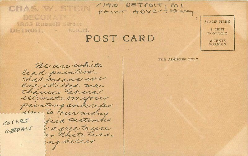 Detroit Michigan Paint Advertising Carter White Lead C-1910 Postcard 21-6962