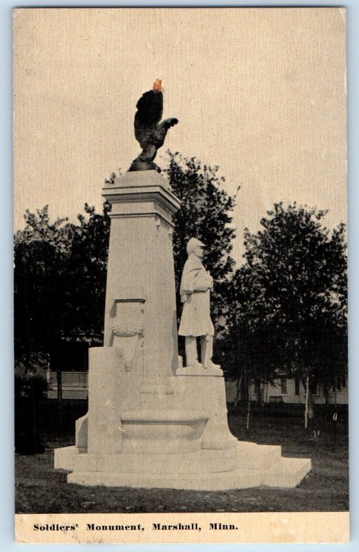 Marshall Minnesota MN Postcard Soldiers Monument Statue Exterior 1910's Vintage