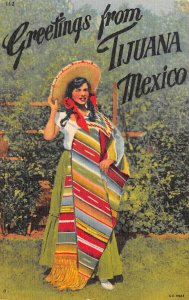 Tijuana Mexico Greetings Mexican Lady  Vintage Postcard AA68046