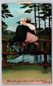 Would You Like A Job Like This? Couple Sitting On A Fence Bamforth Postcard 1337