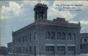 Torrington CT Fire Station c1910 Blue Tint Postcard