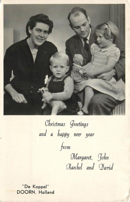 Christmas Greetings Happy New Year Family Portrait De Koppel Doorn RPPC Postcard