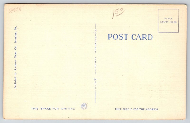 Pottsville PA~Schuylkill County Courthouse~Clock Tower~Flag~Linen 1940s Postcard