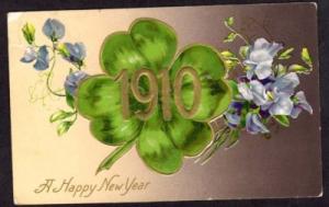 Happy New Year 1910 Shamrock Embossed Postcard
