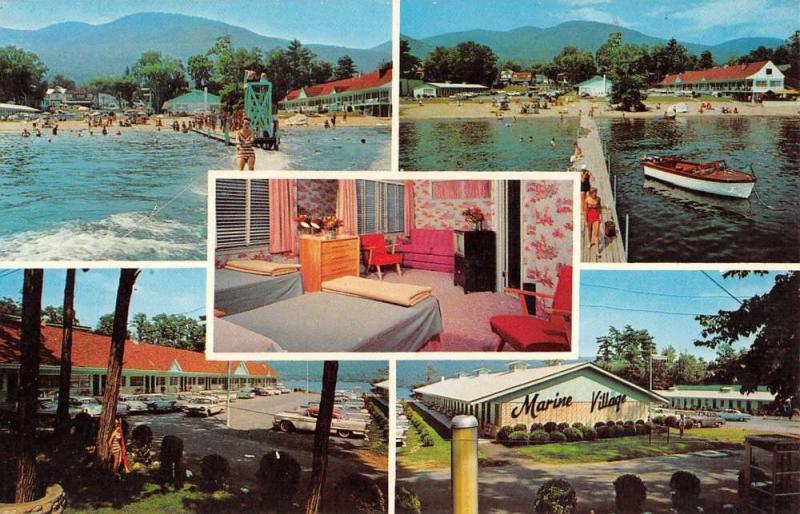 Lake George Village New York Marine Resort Motel Vintage Postcard K96232