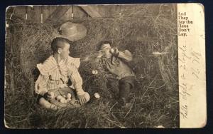 Postcard Used 2 boys eating eggs Marietta OH LB