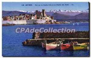 Antibes Old Postcard View On The Old City and La Chaine Des Alpes