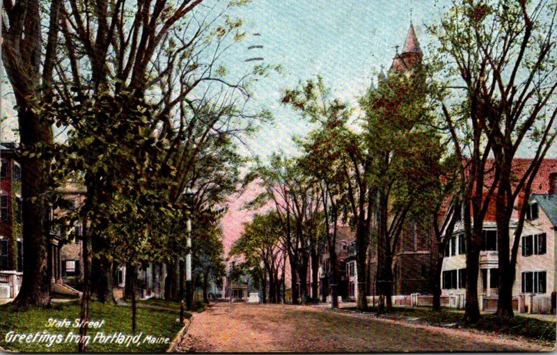 Maine Portland Greetings Showing State Street 1910