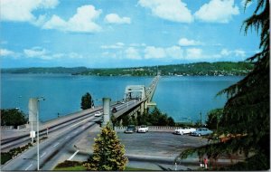 VINTAGE POSTCARD LAKE WASHINGTON FLOATING BRIDGE CLASSIC CARS 1960s