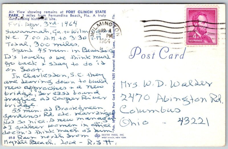 Fernandina Beach Florida 1964 Postcard Fort Clinch State Park