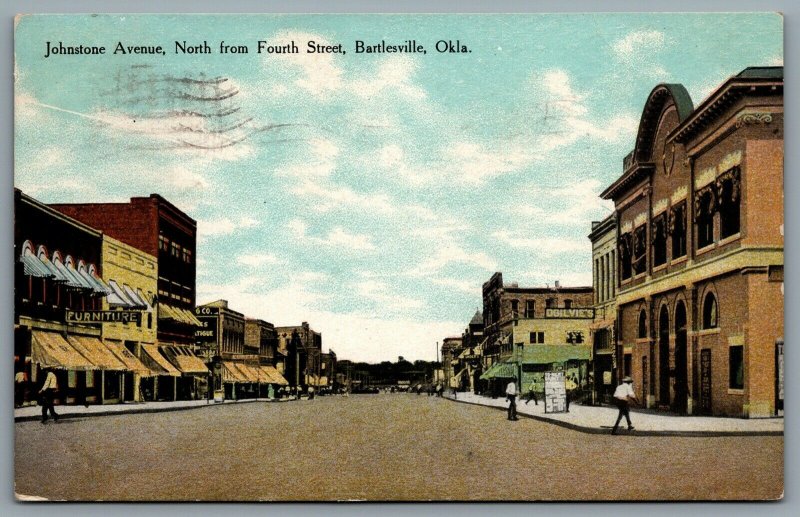 Postcard Bartlesville OK c1910 Johnstone Avenue North From Fourth Street Shops