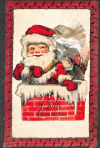 Handmade Red Suited Santa Claus Red Brick Frame Postcard