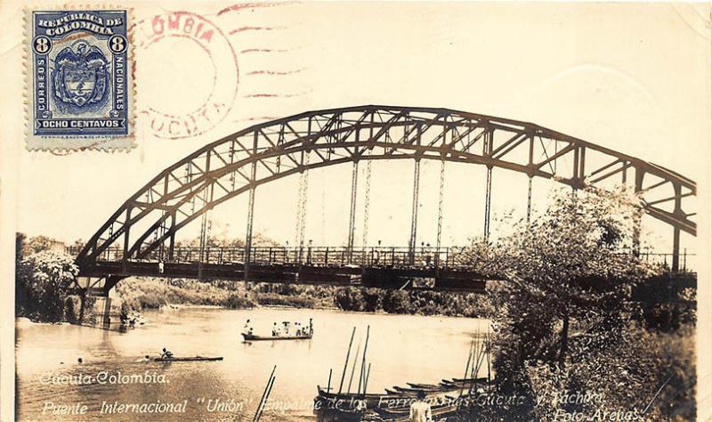 Cúcuta Columbia River Bridge Boats Real Photo Postcard