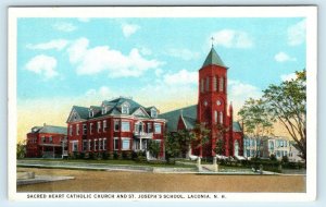LACONIA, NH ~ Sacred Heart CATHOLIC CHURCH & School  c1920s   Postcard