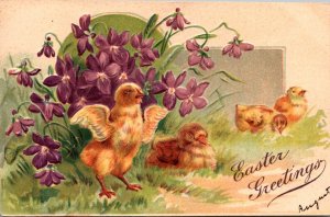 Easter Chicks With Purple Flowers 1907