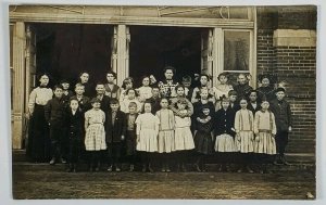 RPPC Brownstown Ind School Class Children Teachers Early 1900s Photo Postcard M4