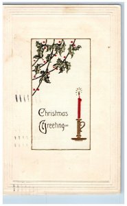 St. Paul MN Postcard Christmas Greeting Holly Berries Candle Embossed 1912