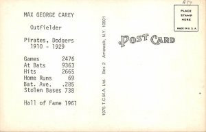 Max Carey Baseball Player View Postcard Backing 