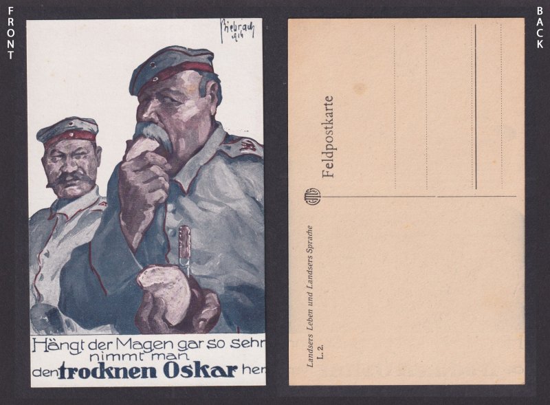 Postcard GERMANY Biebrach Soldier eat bread Propaganda Military Patriotic WWI
