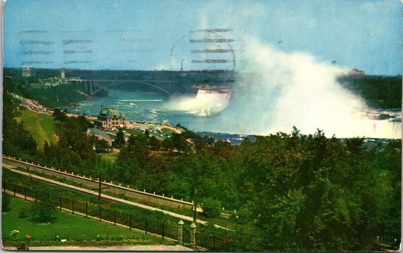 Panoramic View Falls Rainbow Bridge Niagara Falls Canada Postcard PM Ontario WOB 