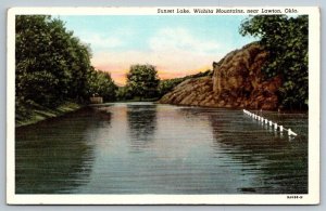 Vintage Oklahoma Postcard - Sunset Lake  Wichita Mountains  Lawton