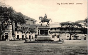 Vtg King Edwards Statue Bombay India Temple Bar Hotel Mumbai 1910s View Postcard