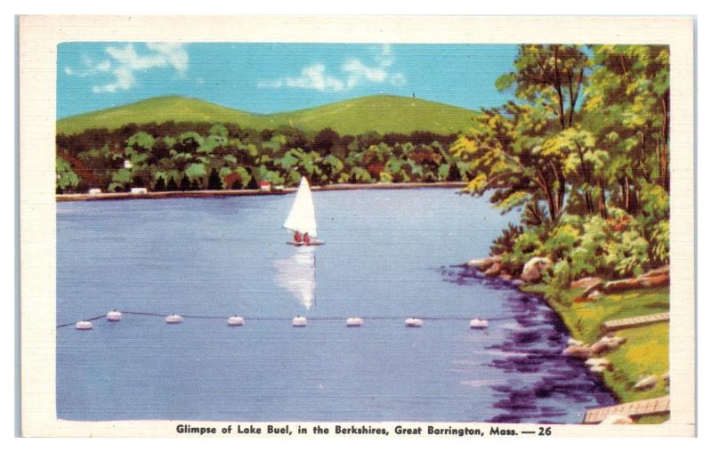 Mid1900s Glimpse of Lake Buel, Great Barrington, MA Postcard United