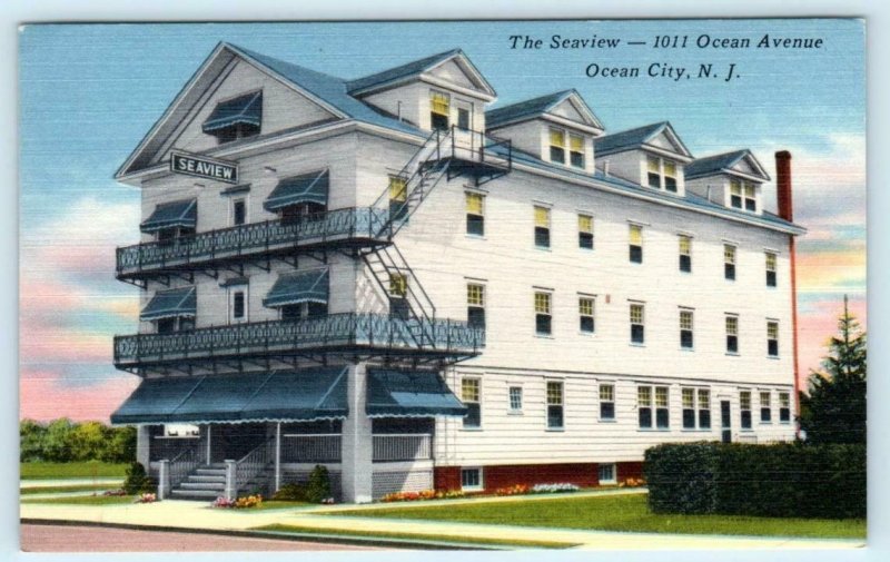 OCEAN CITY, New Jersey NJ Roadside THE SEAVIEW HOTEL ca 1940s Linen Postcard United States