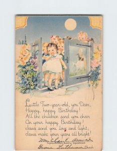 Postcard Birthday Greeting Card with Poem and Children Flowers Moon Art Print
