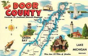 Map Attractions Door County LAKE MICHIGAN Postcard 4555