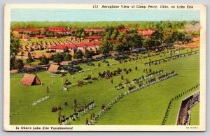 Ohio~Aeroplane View Of Camp Perry On Lake Erie~PM 1943~Vintage Linen Postcard