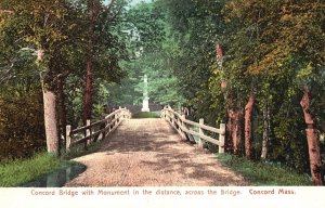 Vintage Postcard Bridge Monument In Distance Across Concord Massachusetts MA