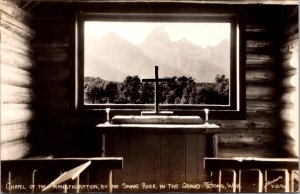 RPPC Chapel of Transfiguration by Snake River Grand Tetons WY Vtg Postcard V65