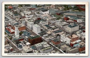 South Bend IN Indiana Aeroplane View Of Business District Linen Postcard O24