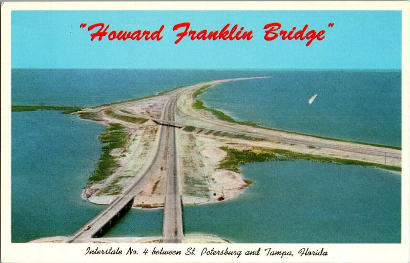 Aerial View, Howard Franklin Bridge I-4 Between Tampa, St Pete FL Postcard G69