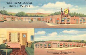 1940s Rawlins Wyoming West Way Lodge Interior Entrance  Teich Postcard 26-408