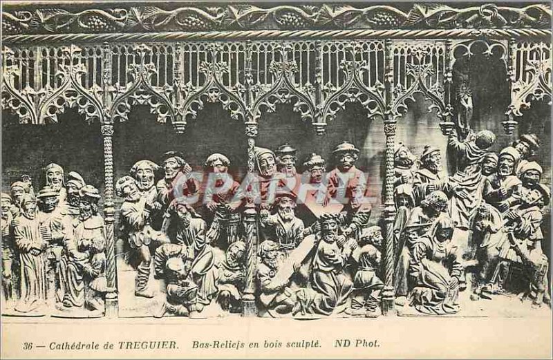 Postcard Old Cathedral Treguier Bas Reliefs Wood Sculpting