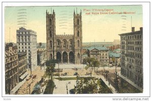 Place D'Armes Square and Notre Dame Cathedral, Montreal, Canada, PU-1916