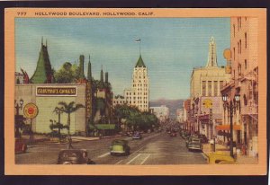 P1399 1952 used postcard  trollies old cars hollywood blvd hollywood calif