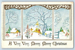 c1910s Christmas House Church Snow Winter Scene Embossed Barnesville OH Postcard