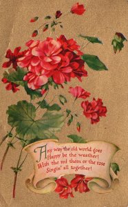 Vintage Postcard 1910's Bunch Of Flowers Anyway The Old World Goes Greetings