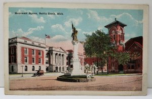 Monument Square Battle Creek Michigan 1921 to Burkett Indiana Postcard A15