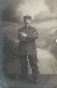 Military Italy Soldier Smoking a Cigarette World War 1 RPPC 06.67