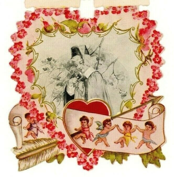 1880s-90s Victorian Valentine's Card Cherubs Cupid Butterflies Arrow Fab! 7L