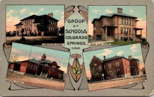 Postcard Multiple Views Group of Schools in Colorado Springs, Colorado