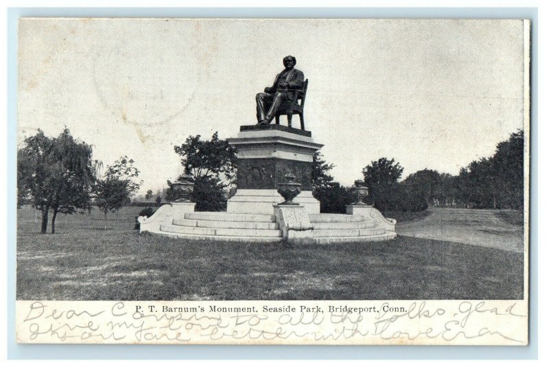 1907 P.T Barnum's Monument Seaside Park Bridgeport Connecticut CT Postcard 