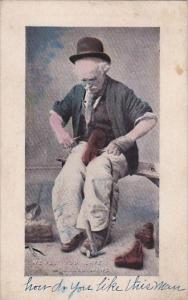 Man Mending Shoe Never Too Late To Mend 1914