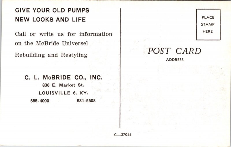 Advertising PC McBridge Universel Rebuilding and Restyling Gas Pumps Kentucky