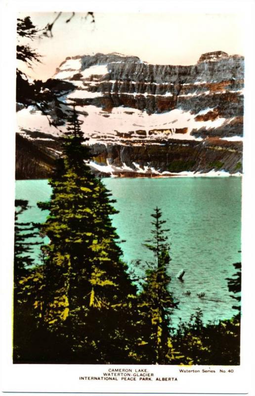 WATERTON AB - Cameron Lake Hand Colored Real Photo Postcard 